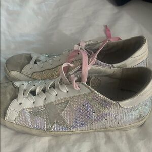 Iridescent Sneakers with Pink and White Laces